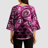 Matariki New Zealand Kimono Sleeve Blouse NZ Niho Taniwha Maori New Year Pink Galaxy