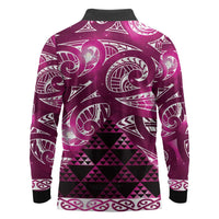 Matariki New Zealand Long Sleeve Polo Shirt NZ Niho Taniwha Maori New Year Pink Galaxy