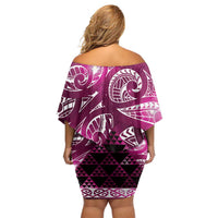Matariki New Zealand Off Shoulder Short Dress NZ Niho Taniwha Maori New Year Pink Galaxy