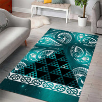 Matariki New Zealand Area Rug NZ Niho Taniwha Maori New Year Cyan Galaxy LT14 - Polynesian Pride