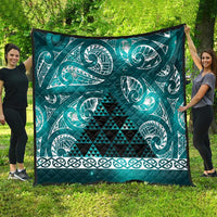 Matariki New Zealand Quilt NZ Niho Taniwha Maori New Year Cyan Galaxy LT14 - Polynesian Pride