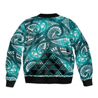 Matariki New Zealand Sleeve Zip Bomber Jacket NZ Niho Taniwha Maori New Year Cyan Galaxy LT14 - Polynesian Pride