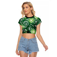 Matariki New Zealand Raglan Cropped T Shirt NZ Niho Taniwha Maori New Year Green Galaxy
