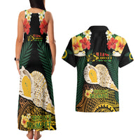 Vanuatu Triton's Trumpet Couples Matching Tank Maxi Dress and Hawaiian Shirt Tropical Flowers Vanuatuan Map