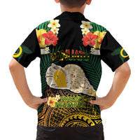 Vanuatu Triton's Trumpet Family Matching Off The Shoulder Long Sleeve Dress and Hawaiian Shirt Tropical Flowers Vanuatuan Map LT14 - Polynesian Pride