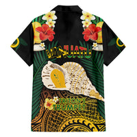 Vanuatu Triton's Trumpet Family Matching Off The Shoulder Long Sleeve Dress and Hawaiian Shirt Tropical Flowers Vanuatuan Map LT14 - Polynesian Pride