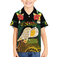 Vanuatu Triton's Trumpet Family Matching Off The Shoulder Long Sleeve Dress and Hawaiian Shirt Tropical Flowers Vanuatuan Map LT14 Son's Shirt Black - Polynesian Pride