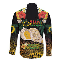 Vanuatu Triton's Trumpet Long Sleeve Button Shirt Tropical Flowers Vanuatuan Map LT14 - Polynesian Pride