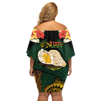 Vanuatu Triton's Trumpet Off Shoulder Short Dress Tropical Flowers Vanuatuan Map LT14 - Polynesian Pride