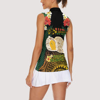 Vanuatu Triton's Trumpet Women Sleeveless Polo Shirt Tropical Flowers Vanuatuan Map