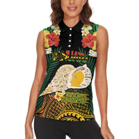 Vanuatu Triton's Trumpet Women Sleeveless Polo Shirt Tropical Flowers Vanuatuan Map
