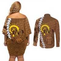 Vanuatu Coconut Crab Couples Matching Off Shoulder Short Dress and Long Sleeve Button Shirt Ni-Van Tropical Leaves With Sand Drawing Art