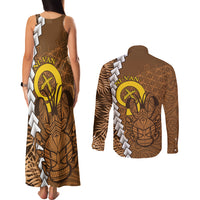 Vanuatu Coconut Crab Couples Matching Tank Maxi Dress and Long Sleeve Button Shirt Ni-Van Tropical Leaves With Sand Drawing Art