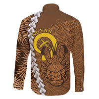 Vanuatu Coconut Crab Family Matching Long Sleeve Bodycon Dress and Hawaiian Shirt Ni-Van Tropical Leaves With Sand Drawing Art LT14 - Polynesian Pride