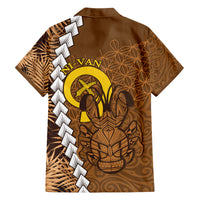 Vanuatu Coconut Crab Family Matching Off Shoulder Short Dress and Hawaiian Shirt Ni-Van Tropical Leaves With Sand Drawing Art
