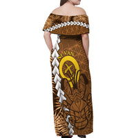 Vanuatu Coconut Crab Off Shoulder Maxi Dress Ni-Van Tropical Leaves With Sand Drawing Art