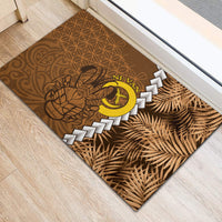 Vanuatu Coconut Crab Rubber Doormat Ni-Van Tropical Leaves With Sand Drawing Art