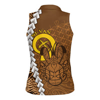 Vanuatu Coconut Crab Women Sleeveless Polo Shirt Ni-Van Tropical Leaves With Sand Drawing Art