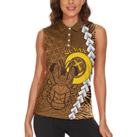 Vanuatu Coconut Crab Women Sleeveless Polo Shirt Ni-Van Tropical Leaves With Sand Drawing Art