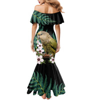 Personalised New Zealand Kakapo Family Matching Mermaid Dress and Hawaiian Shirt Aotearoa Fern With Manuka
