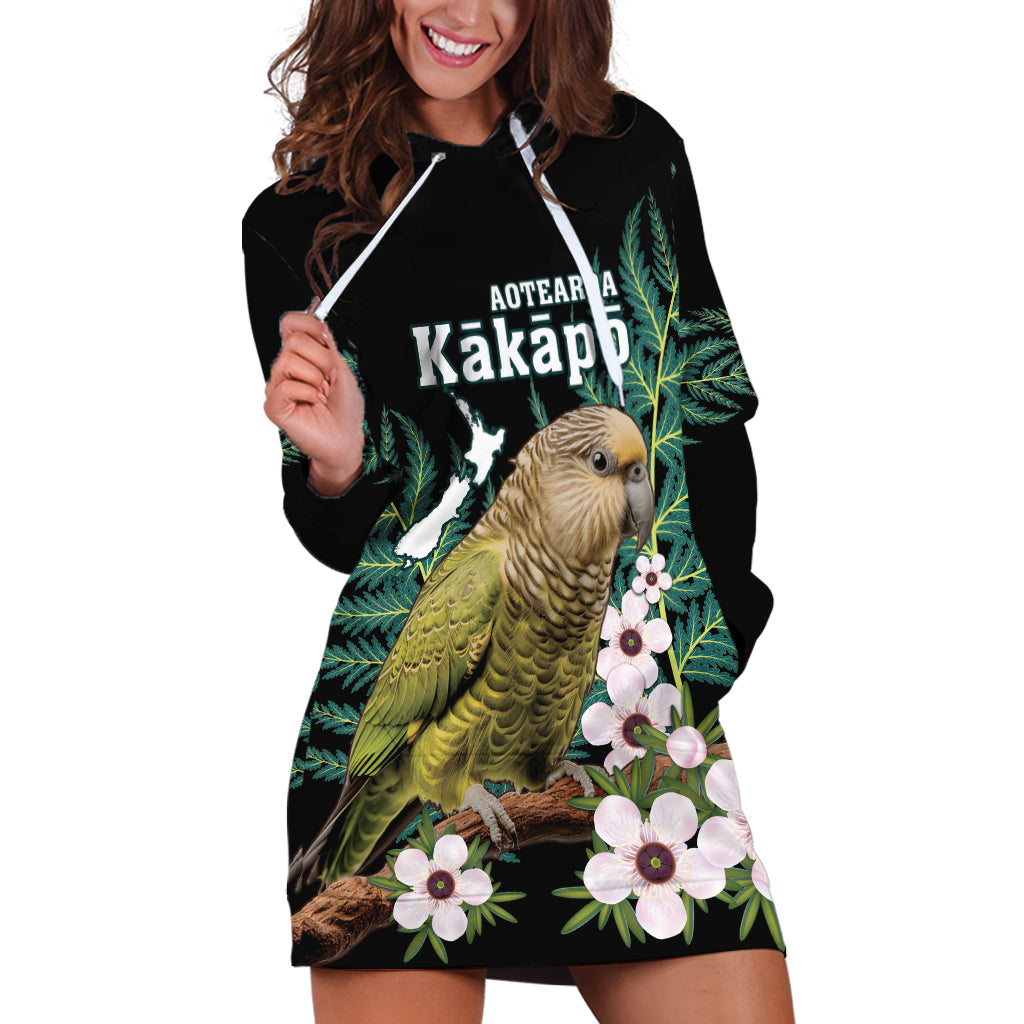 Personalised New Zealand Kakapo Hoodie Dress Aotearoa Fern With Manuka