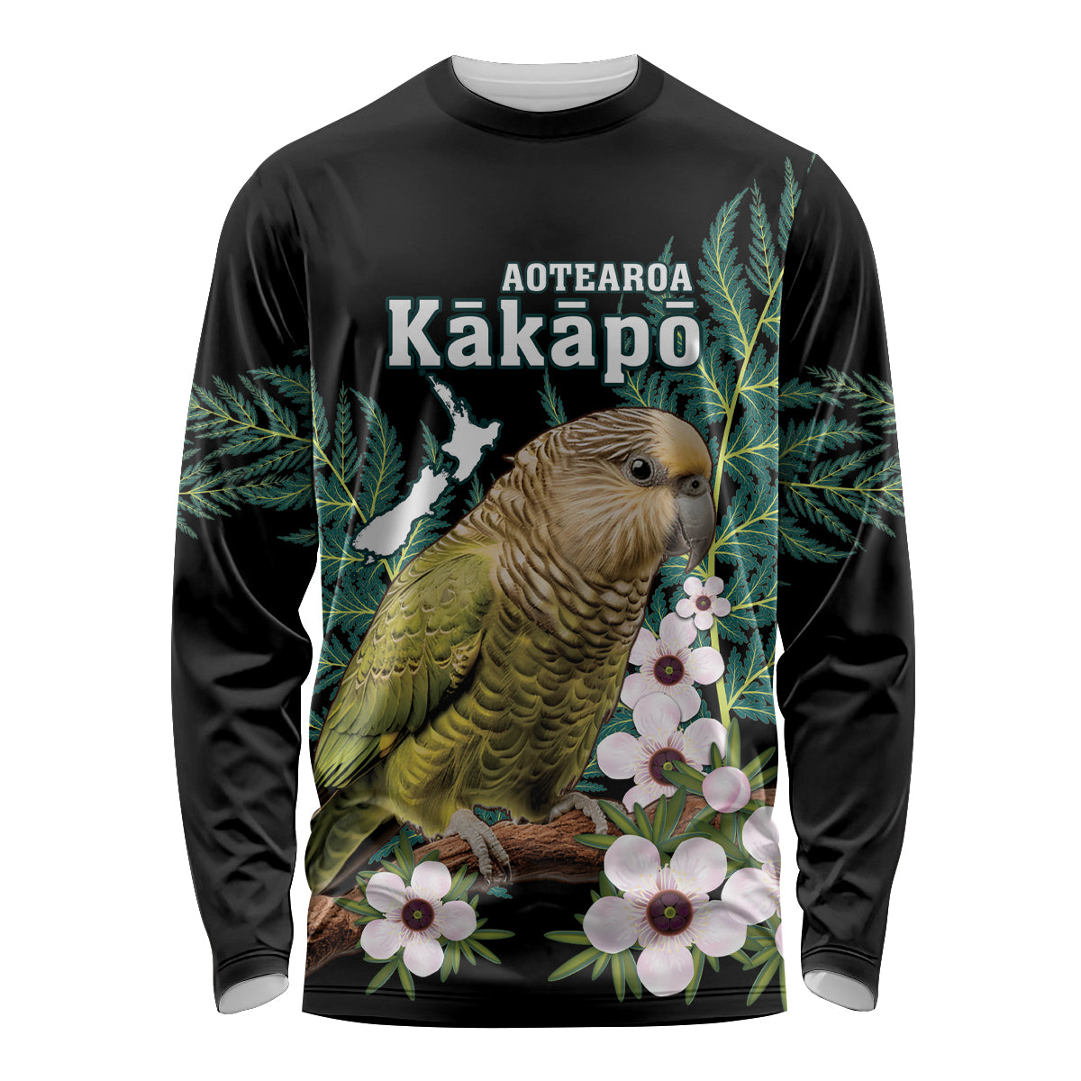 Personalised New Zealand Kakapo Long Sleeve Shirt Aotearoa Fern With Manuka