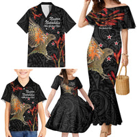 Personalised New Zealand Kea Family Matching Mermaid Dress and Hawaiian Shirt Nestor Notabilis With Harakeke Maori Pattern