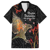 Personalised New Zealand Kea Family Matching Off The Shoulder Long Sleeve Dress and Hawaiian Shirt Nestor Notabilis With Harakeke Maori Pattern LT14 Dad's Shirt - Short Sleeve Black - Polynesian Pride