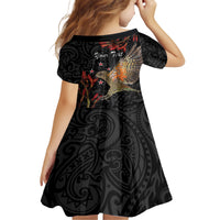 Personalised New Zealand Kea Family Matching Short Sleeve Bodycon Dress and Hawaiian Shirt Nestor Notabilis With Harakeke Maori Pattern