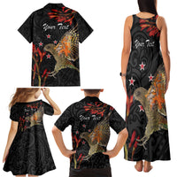 Personalised New Zealand Kea Family Matching Tank Maxi Dress and Hawaiian Shirt Nestor Notabilis With Harakeke Maori Pattern