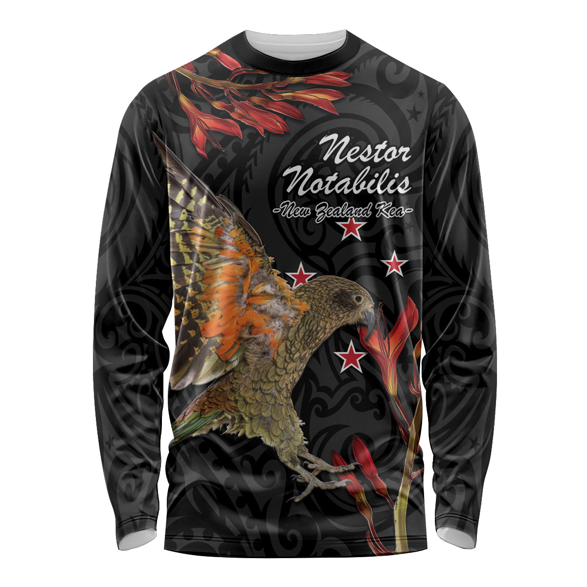 Personalised New Zealand Kea Long Sleeve Shirt Nestor Notabilis With Harakeke Maori Pattern