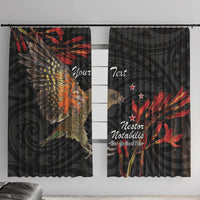 Personalised New Zealand Kea Window Curtain Nestor Notabilis With Harakeke Maori Pattern LT14 With Hooks Black - Polynesian Pride