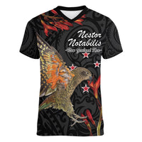 Personalised New Zealand Kea Women V-Neck T-Shirt Nestor Notabilis With Harakeke Maori Pattern