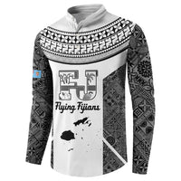 Custom Fiji Tapa Rugby Button Sweatshirt Flying Fijian Black And White Version