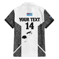 Custom Fiji Tapa Rugby Family Matching Off The Shoulder Long Sleeve Dress and Hawaiian Shirt Flying Fijian Black And White Version