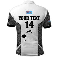 Custom Fiji Tapa Rugby Polo Shirt Flying Fijian Black And White Version