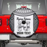 Custom Fiji Tapa Rugby Spare Tire Cover Flying Fijian Black And White Version