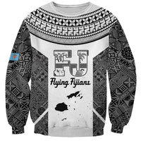 Custom Fiji Tapa Rugby Sweatshirt Flying Fijian Black And White Version