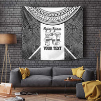 Custom Fiji Tapa Rugby Tapestry Flying Fijian Black And White Version