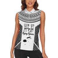 Custom Fiji Tapa Rugby Women Sleeveless Polo Shirt Flying Fijian Black And White Version