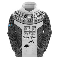 Custom Fiji Tapa Rugby Zip Hoodie Flying Fijian Black And White Version