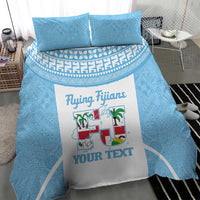 Custom Fiji Tapa Rugby Bedding Set Flying Fijian Blue And White Version