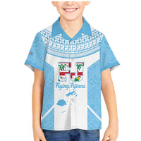 Custom Fiji Tapa Rugby Family Matching Mermaid Dress and Hawaiian Shirt Flying Fijian Blue And White Version