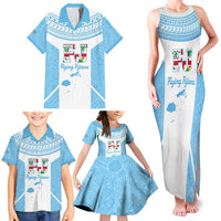 Custom Fiji Tapa Rugby Family Matching Tank Maxi Dress and Hawaiian Shirt Flying Fijian Blue And White Version