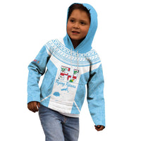 Custom Fiji Tapa Rugby Kid Hoodie Flying Fijian Blue And White Version