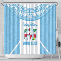 Custom Fiji Tapa Rugby Shower Curtain Flying Fijian Blue And White Version