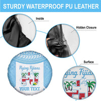 Custom Fiji Tapa Rugby Spare Tire Cover Flying Fijian Blue And White Version