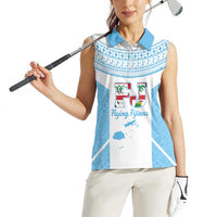 Custom Fiji Tapa Rugby Women Sleeveless Polo Shirt Flying Fijian Blue And White Version