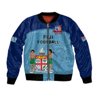 Fiji Football Bomber Jacket Fijian Tapa Pattern Sporty Style LT14 Unisex Blue - Polynesian Pride