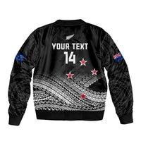 Personalised Aotearoa Football Sleeve Zip Bomber Jacket Go New Zealand Maori Fern Pattern LT14 - Polynesian Pride